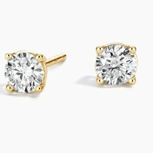 Moissanite 0.5 CT Round Stud Earrings 4 Prong Yellow Gold Plated 925Sterling NWT